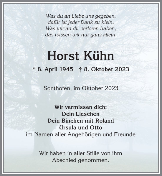 Traueranzeige von Horst Kühn von Allgäuer Anzeigeblatt