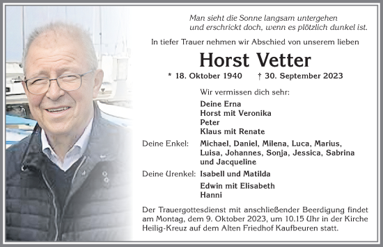 Traueranzeige von Horst Vetter von Allgäuer Zeitung, Kaufbeuren/Buchloe