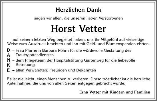 Traueranzeige von Horst Vetter von Allgäuer Zeitung, Kaufbeuren/Buchloe