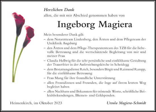 Traueranzeige von Ingeborg Magiera von Der Westallgäuer