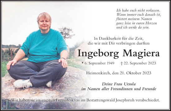 Traueranzeige von Ingeborg Magiera von Der Westallgäuer