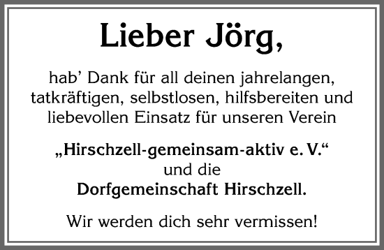 Traueranzeige von Jörg  von Allgäuer Zeitung, Kaufbeuren/Buchloe