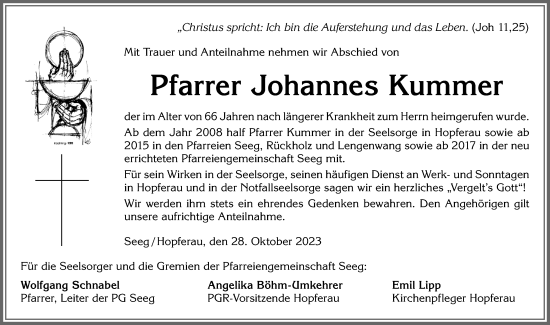 Traueranzeige von Johannes Kummer von Allgäuer Zeitung, Marktoberdorf