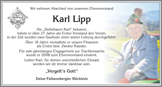 Traueranzeige von Karl Lipp von Allgäuer Zeitung, Füssen