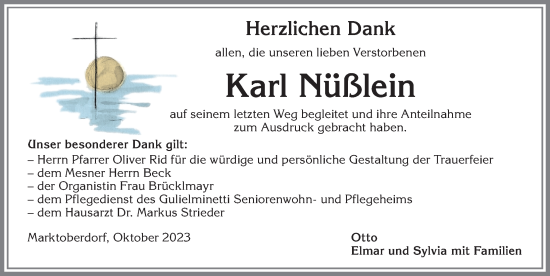 Traueranzeige von Karl Nüßlein von Allgäuer Zeitung, Marktoberdorf