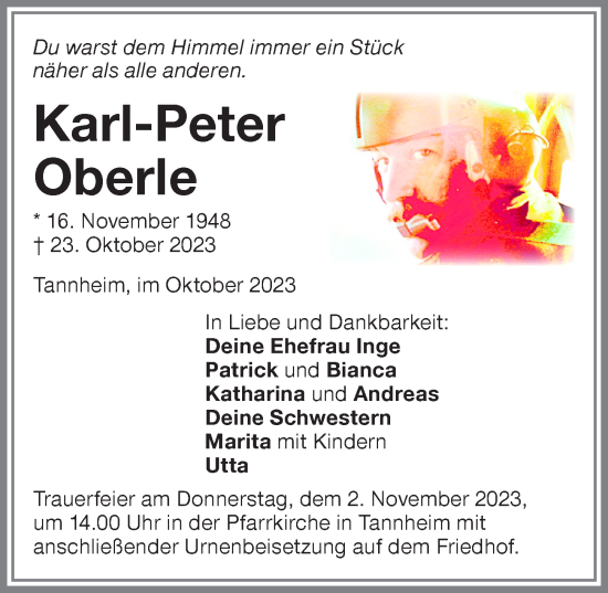 Traueranzeige von Karl-Peter Oberle von Memminger Zeitung