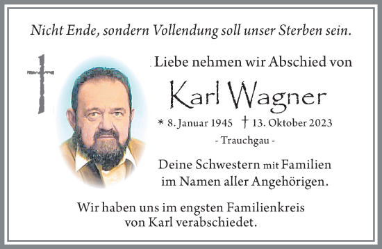 Traueranzeige von Karl Wagner von Allgäuer Zeitung, Füssen