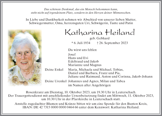 Traueranzeige von Katharina Heiland von Allgäuer Zeitung, Marktoberdorf