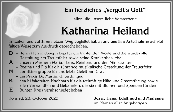 Traueranzeige von Katharina Heiland von Allgäuer Zeitung, Marktoberdorf
