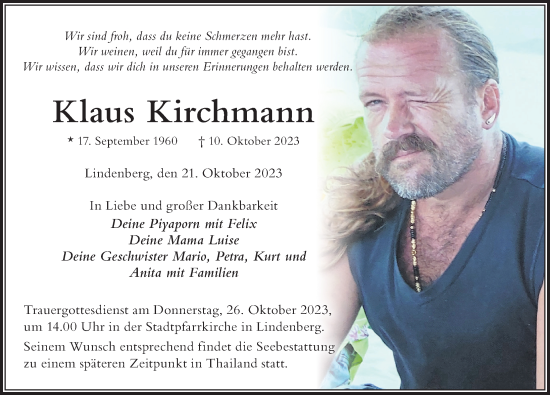Traueranzeige von Klaus Kirchmann von Der Westallgäuer