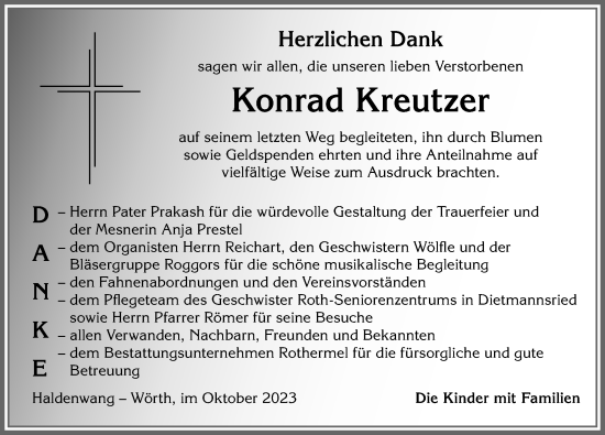 Traueranzeige von Konrad Kreutzer von Allgäuer Zeitung,Kempten