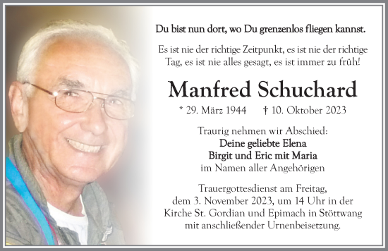 Traueranzeige von Manfred Schuchard von Allgäuer Zeitung, Kaufbeuren/Buchloe