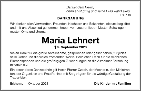Traueranzeige von Maria Lehnert von Memminger Zeitung