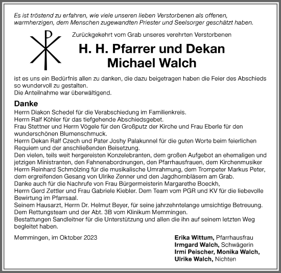 Traueranzeige von Michael Walch von Memminger Zeitung