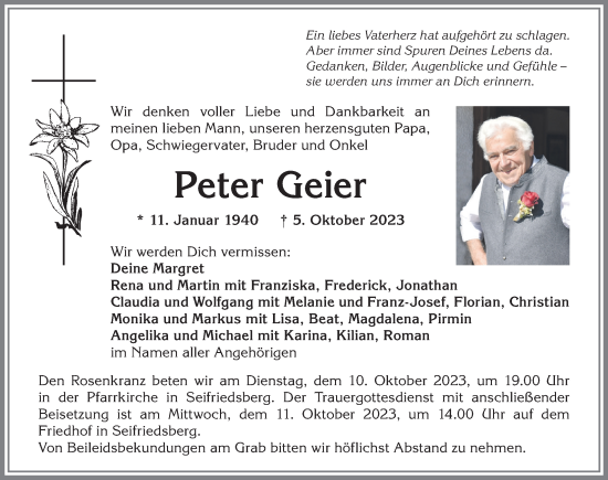Traueranzeige von Peter Geier von Allgäuer Anzeigeblatt