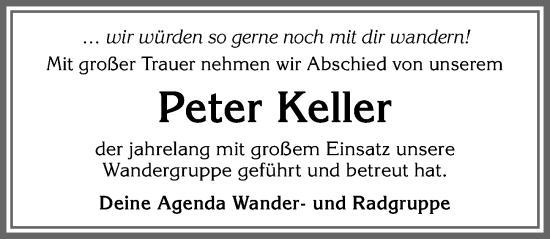Traueranzeige von Peter Keller von Allgäuer Zeitung, Marktoberdorf