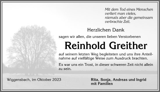 Traueranzeige von Reinhold Greither von Allgäuer Zeitung,Kempten