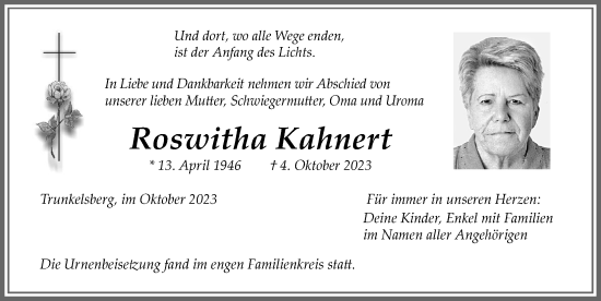 Traueranzeige von Roswitha Kahnert von Memminger Zeitung
