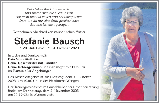 Traueranzeige von Stefanie Bausch von Allgäuer Zeitung,Kempten