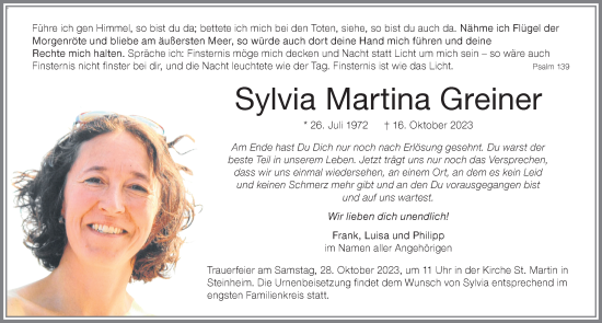 Traueranzeige von Sylvia Martina Greiner von Memminger Zeitung
