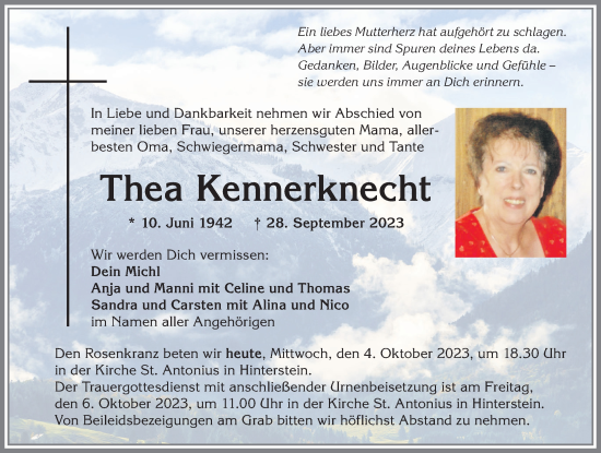 Traueranzeige von Thea Kennerknecht von Allgäuer Anzeigeblatt