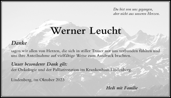 Traueranzeige von Werner Leucht von Der Westallgäuer