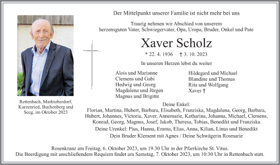Traueranzeige von Xaver Scholz von Allgäuer Zeitung, Marktoberdorf