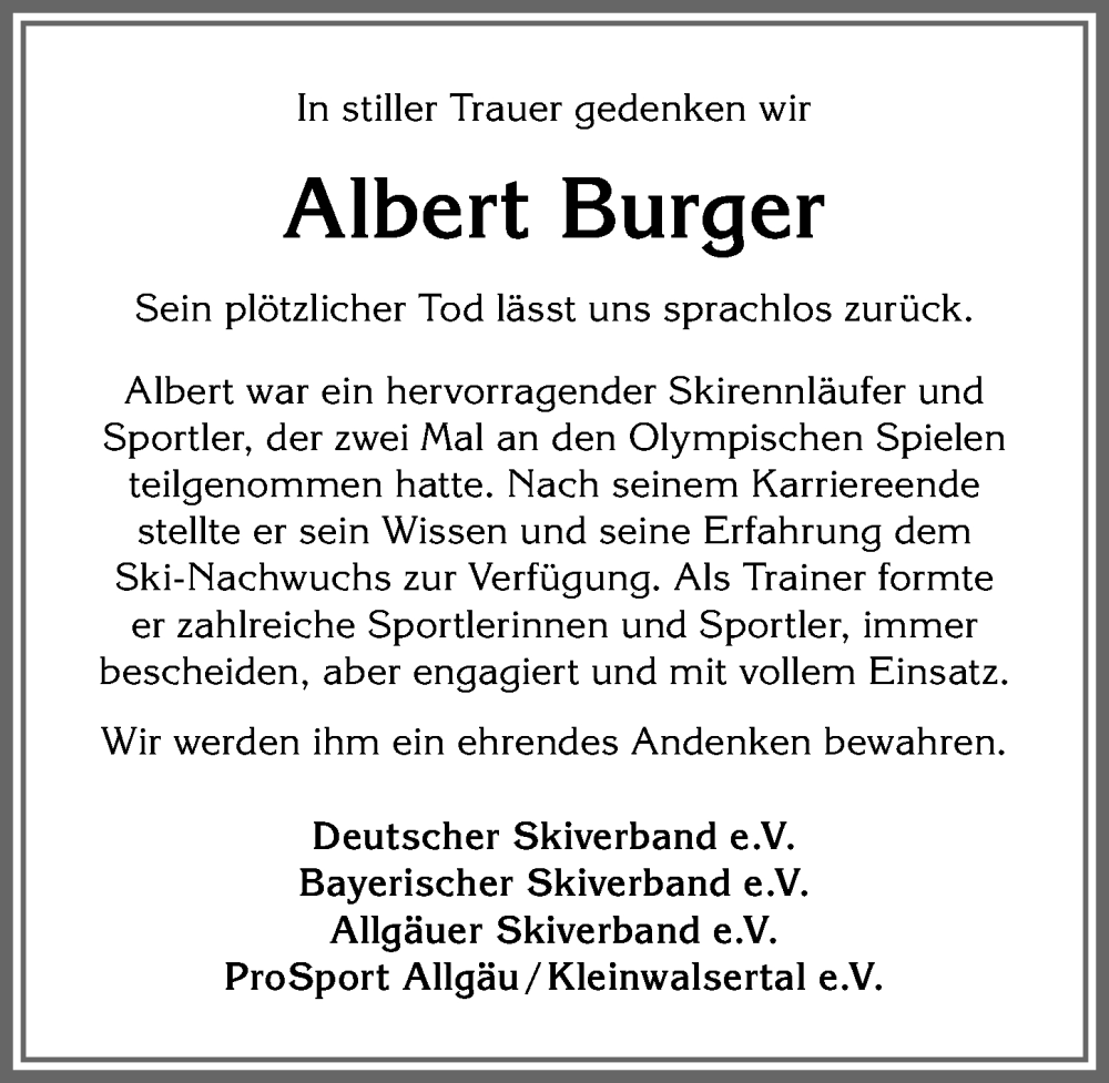 Traueranzeige für Albert Burger vom 25.11.2023 aus Allgäuer Anzeigeblatt