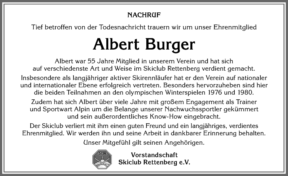  Traueranzeige für Albert Burger vom 23.11.2023 aus Allgäuer Anzeigeblatt