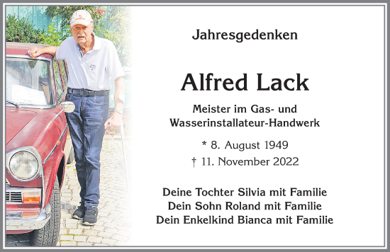 Traueranzeige von Alfred Lack von Allgäuer Zeitung,Kempten