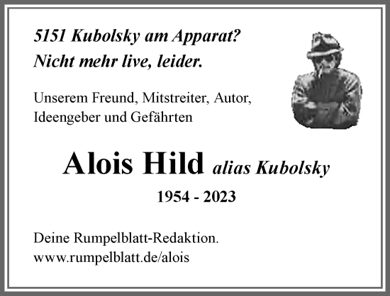 Traueranzeige von Alois Hild von Allgäuer Anzeigeblatt