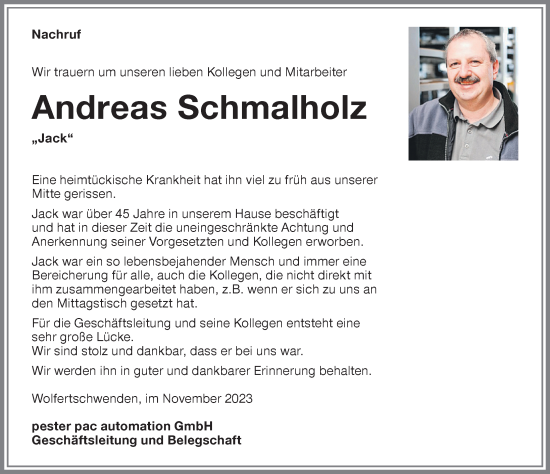 Traueranzeige von Andreas Schmalholz von Memminger Zeitung