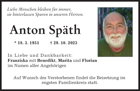 Traueranzeige von Anton Späth von Allgäuer Zeitung, Kaufbeuren/Buchloe