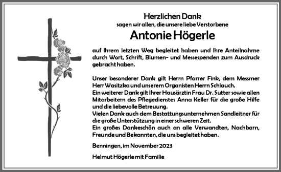 Traueranzeige von Antonie Högerle von Memminger Zeitung