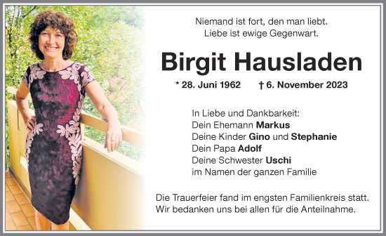 Traueranzeige von Birgit Hausladen von Allgäuer Zeitung, Marktoberdorf