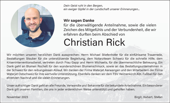 Traueranzeige von Christian Rick von Der Westallgäuer