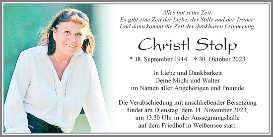 Traueranzeige von Christl Stolp von Allgäuer Zeitung, Füssen