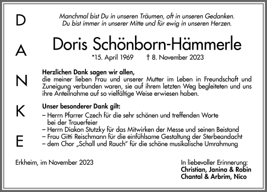 Traueranzeige von Doris Schönborn-Hämmerle von Mittelschwäbische Nachrichten, Augsburger Allgemeine