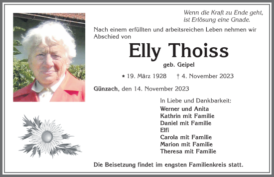 Traueranzeige von Elly Thoiss von Allgäuer Zeitung, Marktoberdorf