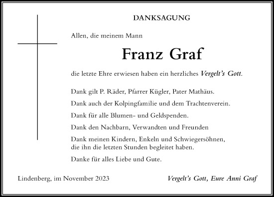 Traueranzeige von Franz Graf von Der Westallgäuer