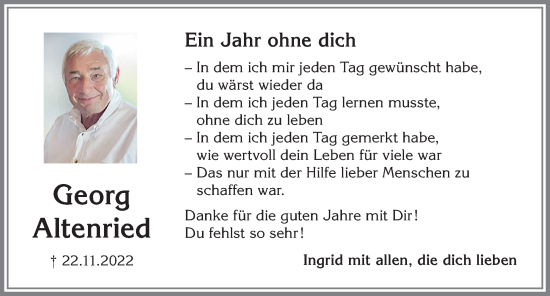 Traueranzeige von Georg Altenried von Memminger Zeitung