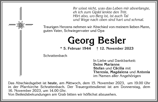 Traueranzeige von Georg Besler von Allgäuer Zeitung,Kempten