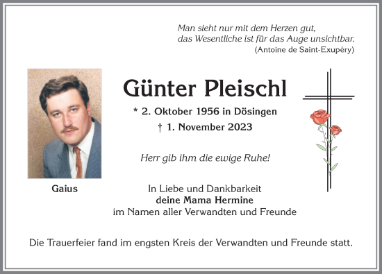 Traueranzeige von Günter Pleischl von Allgäuer Zeitung, Kaufbeuren/Buchloe