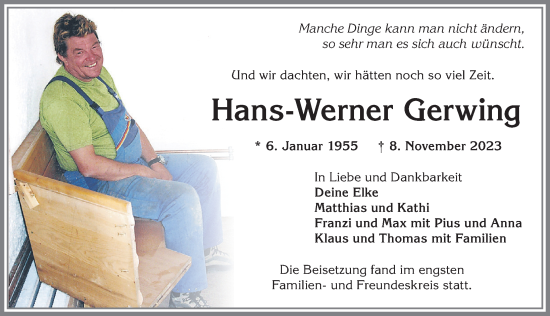 Traueranzeige von Hans-Werner Gerwing von Allgäuer Zeitung,Kempten