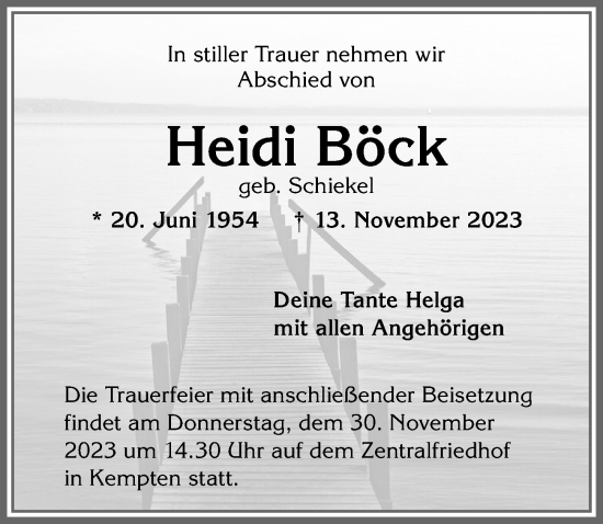 Traueranzeige von Heidi Böck von Allgäuer Zeitung,Kempten