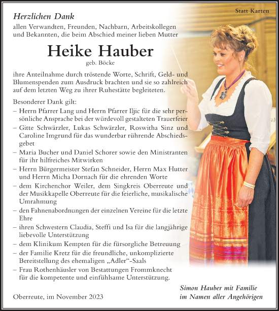 Traueranzeige von Heike Hauber von Der Westallgäuer