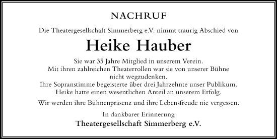 Traueranzeige von Heike Hauber von Der Westallgäuer
