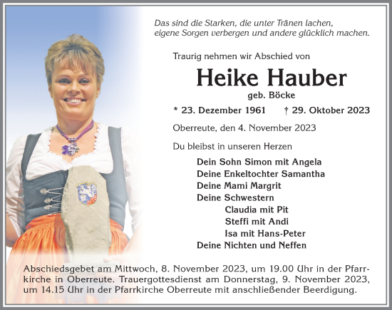 Traueranzeige von Heike Hauber von Allgäuer Anzeigeblatt