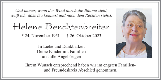 Traueranzeige von Helene Berchtenbreiter von Allgäuer Zeitung, Marktoberdorf