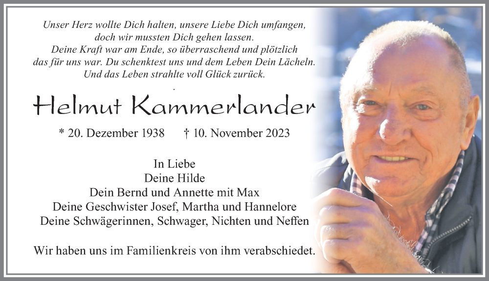  Traueranzeige für Helmut Kammerlander vom 29.11.2023 aus Allgäuer Zeitung, Füssen